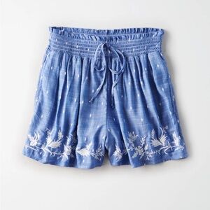 American Eagle Shorts Womens Sz XS Embroidered Smocked‎ Waist Boho Blue White